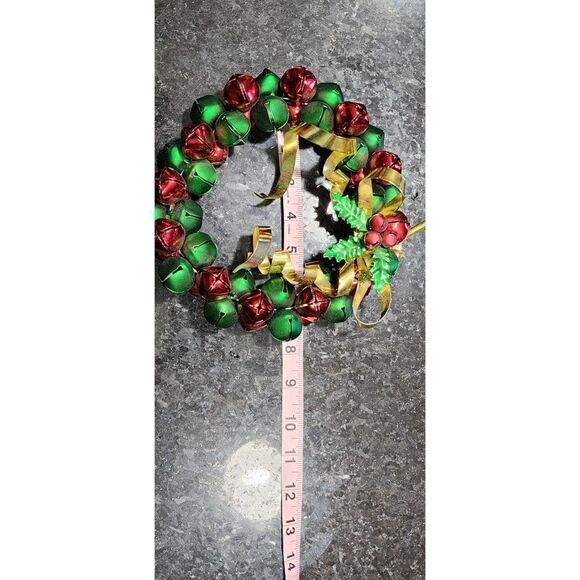 Red & Green Christmas Jungle Bell 8 Inch Wreath. - Picture 2 of 3